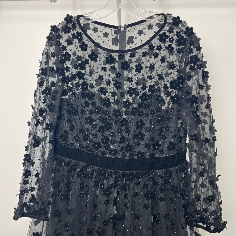 Mac Duggal Floral Embossed Illusion Neck Tea Length Dress 67007 - Picture 6 of 12